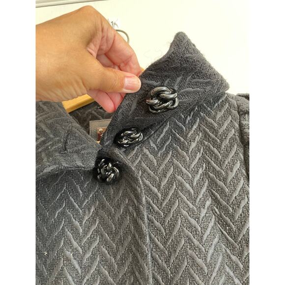 Mackage vintage wool pea coat black zip pockets leather trim buttons Size Sp - Picture 3 of 9